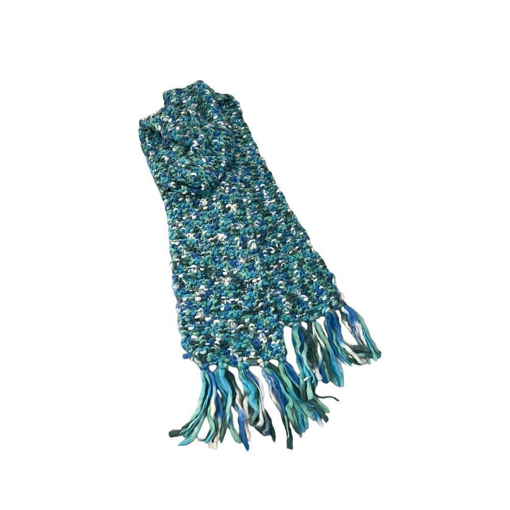 Eddie Bauer‎ Blue Green White Knit Wool Blend Winter Scarf